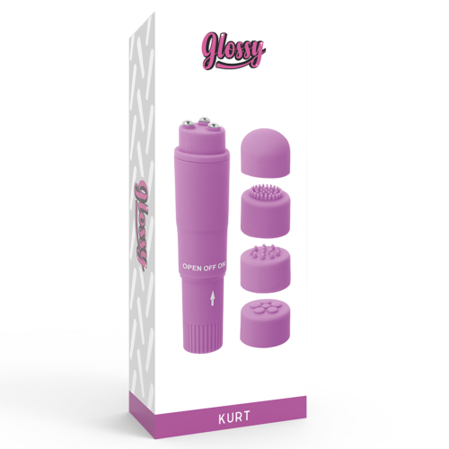 Mini vibratore GLOSSY Kurt con testine intercambiabili.