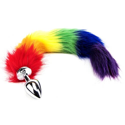 Butt Plug Furry Fantasy Rainbow Tail con coda in pelliccia
