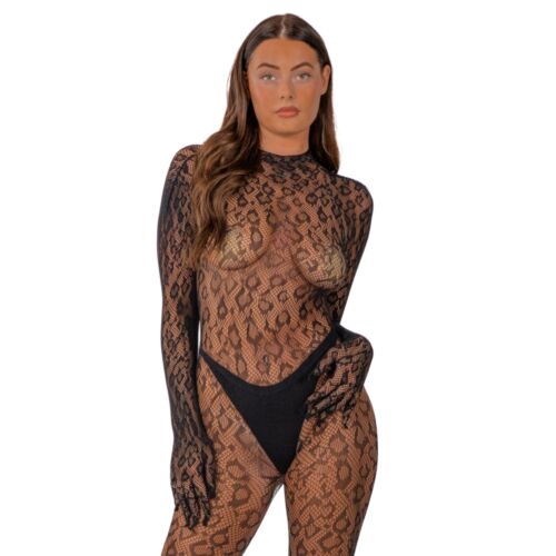 Bodystocking Lace Gloved Leopard Print con guanti