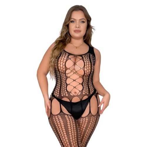 Bodystocking Lace LJ Plus Size con apertura in crotch
