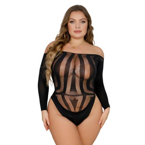 Bodysuit Lace Plus Size con maniche lunghe e schiena aperta