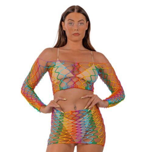 Completo Lingerie Lace Rainbow Crop Top e Gonna