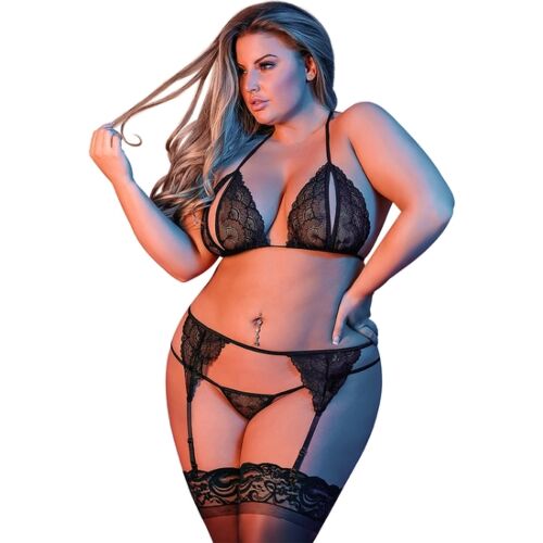 Set di lingerie Bra Garter & G-Set Black L/XL