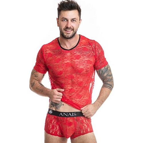 Camiseta ANAIS MEN Brave con pizzo rosso e stampa floreale