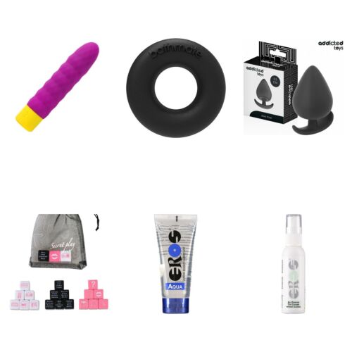 Kit base di sex toy con bullet, anello, plug e dadi