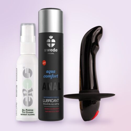 Kit prostata per principianti con vibratore a base larga – scena d'atmosfera (immagine generata con IA)