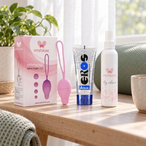 Kit per il pavimento pelvico con palline di Kegel a peso progressivo – scena d'atmosfera (immagine generata con IA)