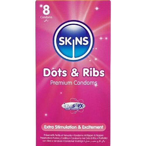 Preservativi Skins Dots & Ribs 8-Pack per stimolazione condivisa