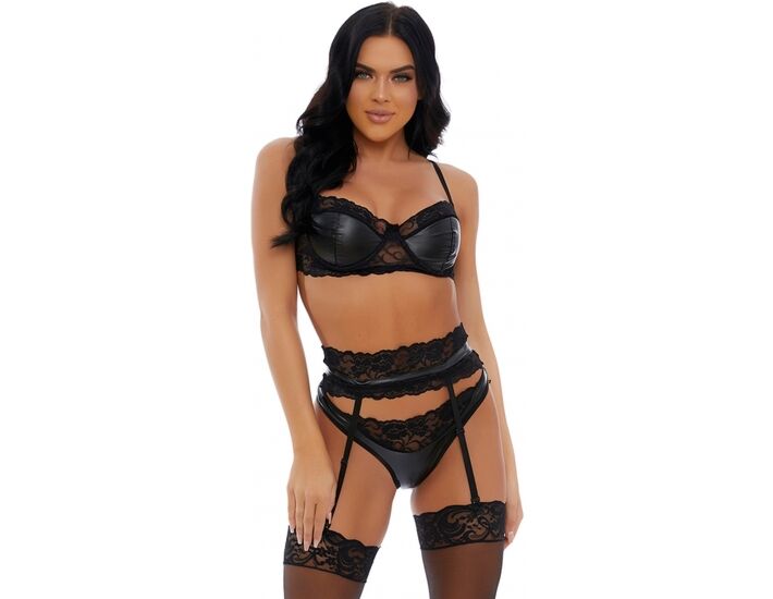 Più che set di lingerie in pelliccia di pizzo - nero