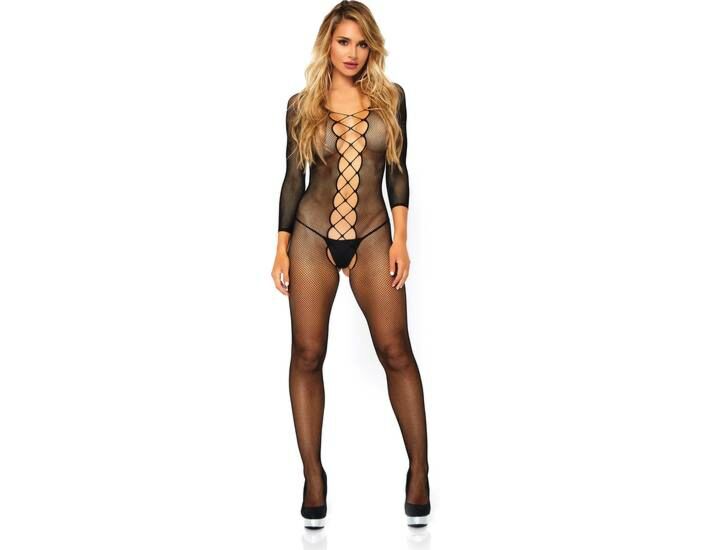 Leg avenue bodystocking de manga larga de red