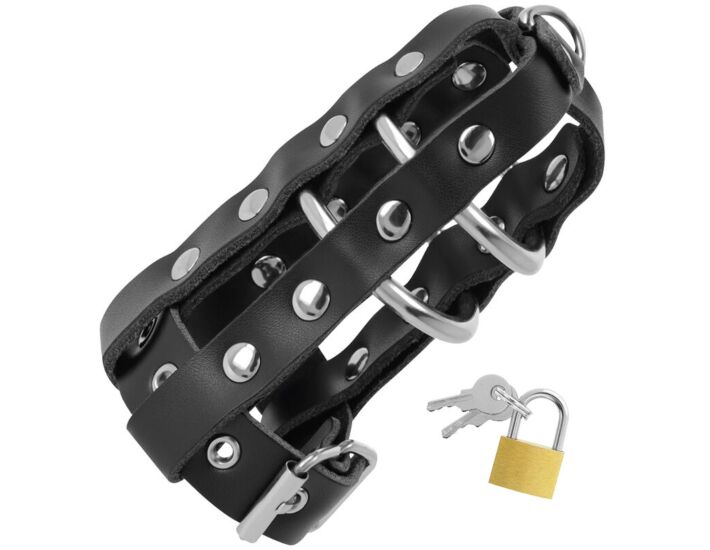 Cage in pelle con lucchetto DarkLock