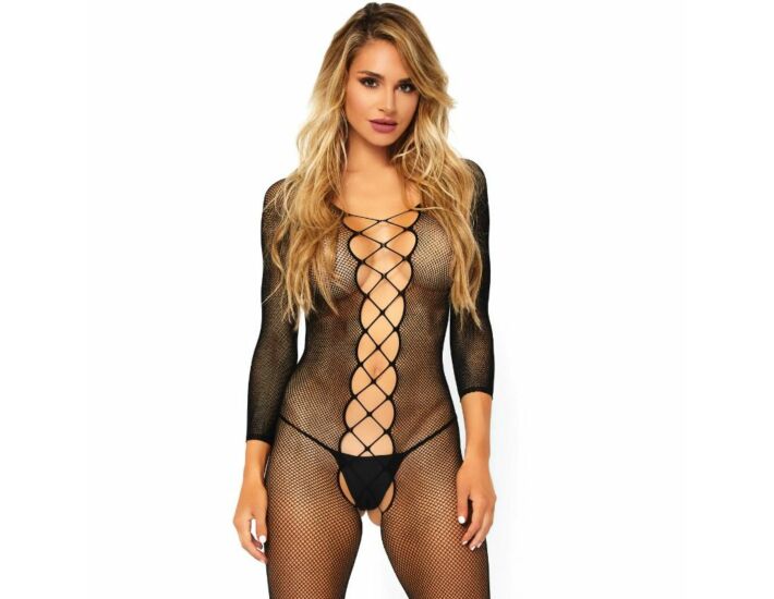 Leg avenue bodystocking de manga larga de red