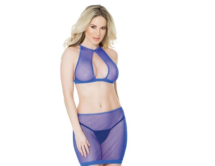 Fishnet halter top y falda - morado