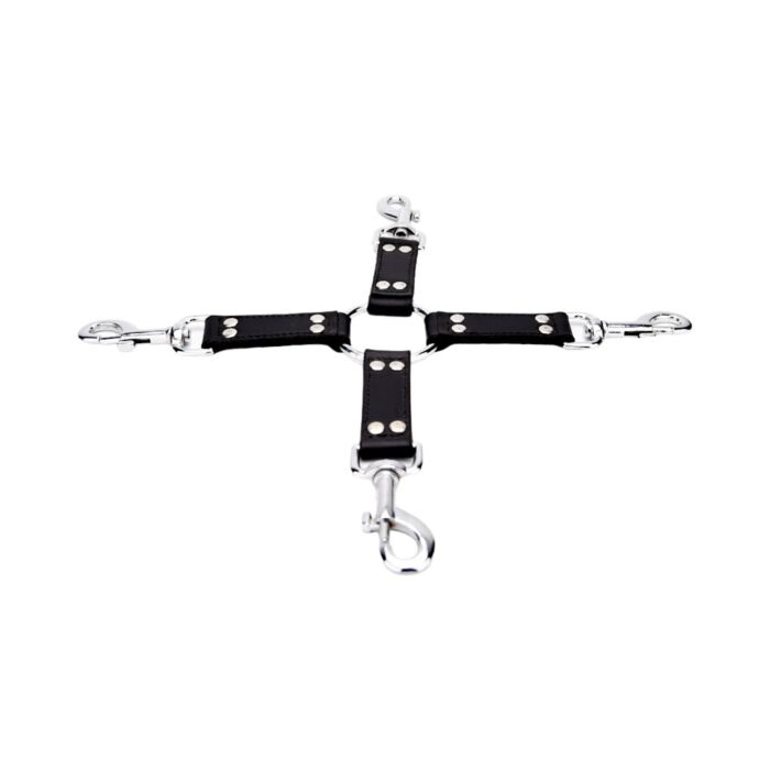 Restri zioni Bound Leather 4 Way Hog Tie con ganci sicuri Restri zioni Bound Leather 4 Way Hog Tie con ganci sicuri