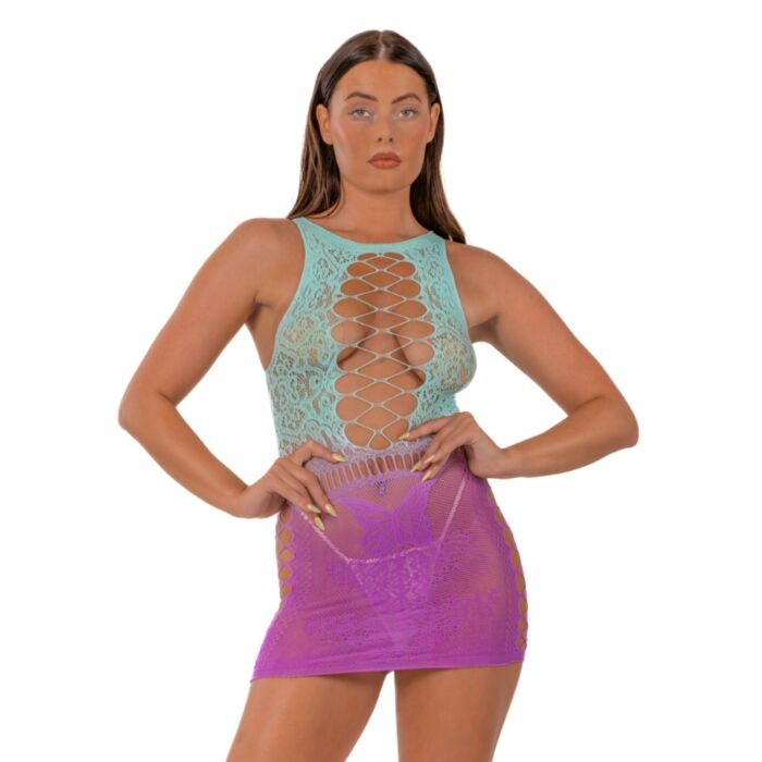 Vestito Lace Ombre Camicia da Notte con Dettagli Pizzo Finto Vestito Lace Ombre Camicia da Notte con Dettagli Pizzo Finto