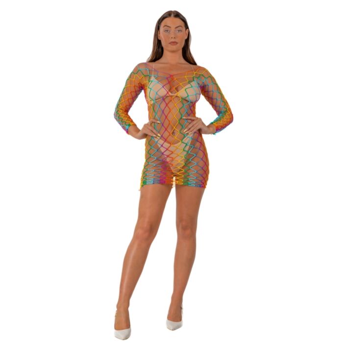 Lingerie Sexy Lace Rainbow Mini Dress con costruzione a rete Lingerie Sexy Lace Rainbow Mini Dress con costruzione a rete
