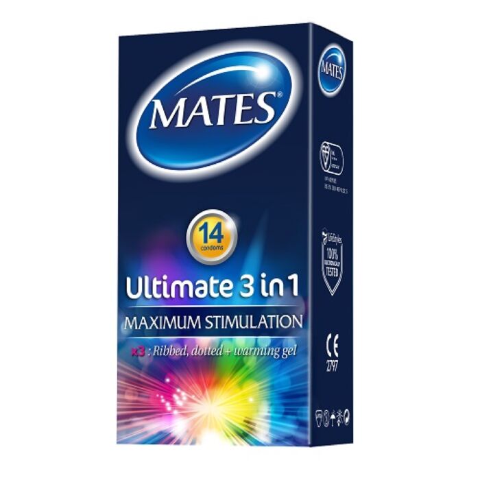 Condoms Mates Ultimate 3 in 1 con lubrificante riscaldante Condoms Mates Ultimate 3 in 1 con lubrificante riscaldante