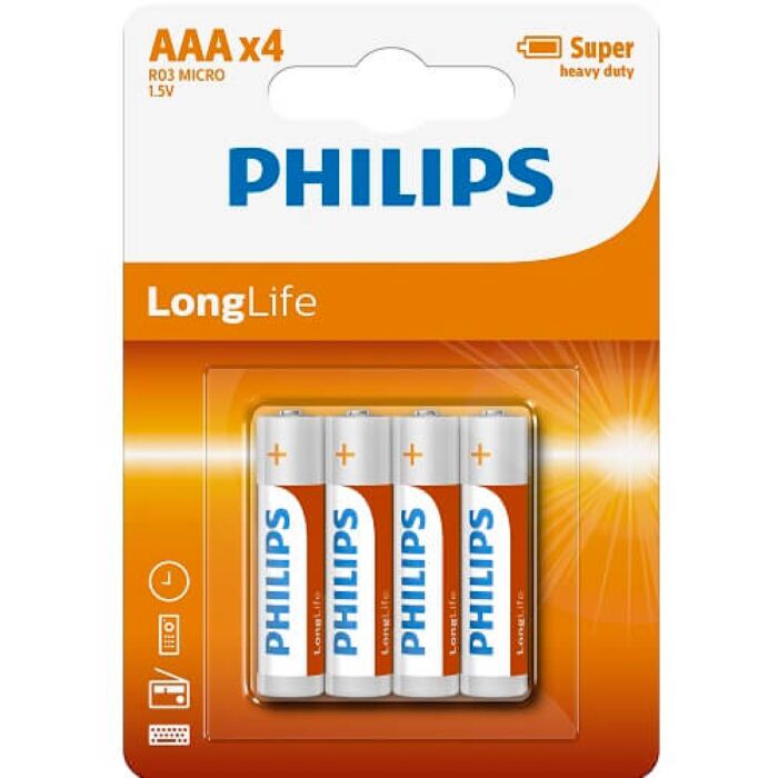 Batterie AAA Philips R03 | 4 pezzi di alta qualità Batterie AAA Philips R03 | 4 pezzi di alta qualità