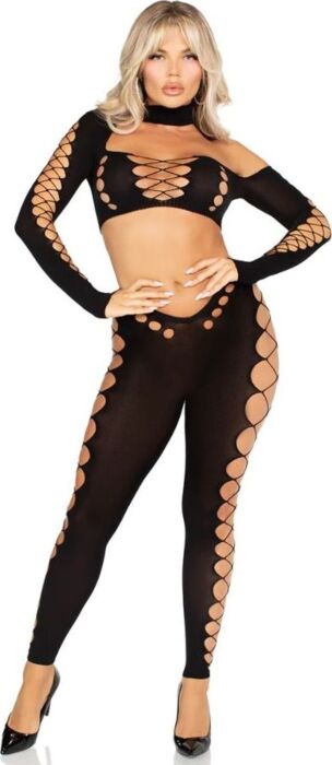 Crop Top e Leggings Leg Avenue Cut-Out Nero Crop Top e Leggings Leg Avenue Cut-Out Nero