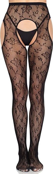 Medias Leg Avenue 1967 con rete floreale e apertura