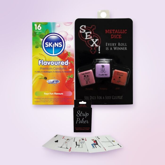 Set Babbo Natale segreto scherzoso con strip poker, dadi e preservativi aromatizzati