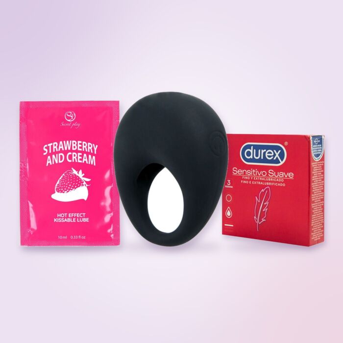 Kit per coppie con anello vibrante Pretty Love, preservativi e lubrificante