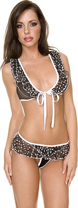 TOP/TANGA NEGRO C/FLORES