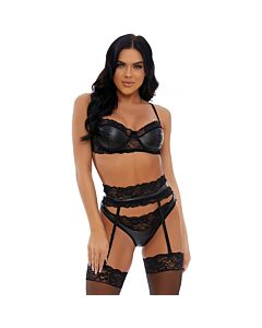 Più che set di lingerie in pelliccia di pizzo - nero