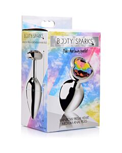 Plug anal corazón - rainbow - mediano - plata