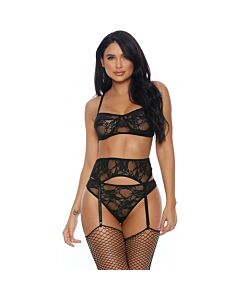 Reggiseno di pizzo me set con reggicalze nero