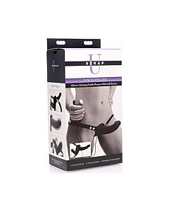 Imbracatura vibrante suprema a doppio dildo - nera