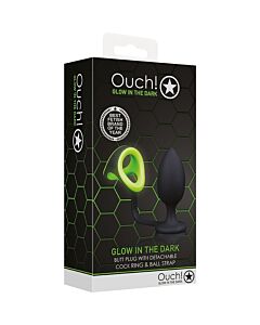 Ouch! Anello per il Pene con Plug Anale - Glow in the Dark