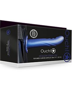 Ouch - Imbracatura Strap-On Curva Testurizzata - Blu Metalizzato