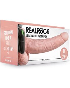 Realrock-Strap-On Vuoto Vibrante con Palline - 9/23 cm - Pelle