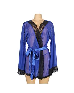 Camicia da notte a maniche lunghe in mesh blu