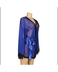 Camicia da notte a maniche lunghe in mesh blu