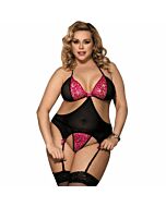Subblime queen plus corsetto con reggicalze nero e rosa