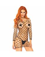 Mini abito body avenue a rete nero taglia unica