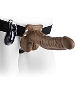 Pettorina con pene vibrante marrone 18 cm