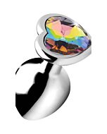 Plug anal corazón - rainbow - mediano - plata