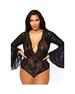 Body in pizzo avenue con maniche a campana - nero