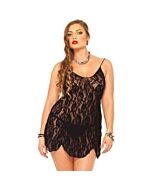 Babydoll in pizzo nero avenue Leg con perizoma abbinato plus