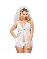 Babydoll leg avenue bianco sposa con perizoma plus size 1x / 2x