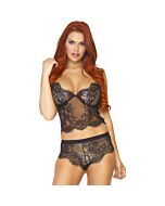 Set di top e shorts in pizzo - nero