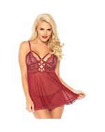 Babydoll con cinturini e pizzo con perizoma - bordeaux