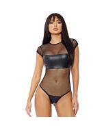 Body in mesh e pelle nera