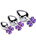 Kit plug anale 3 pezzi - trifoglio viola - argento