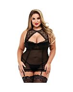 Mini abito nero allacciato con reggicalze