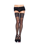 Calze autoadesive nere avenue Leg con ampio pizzo nero plus