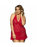 Subblime queen plus babydoll rosso con ricami floreali sul seno
